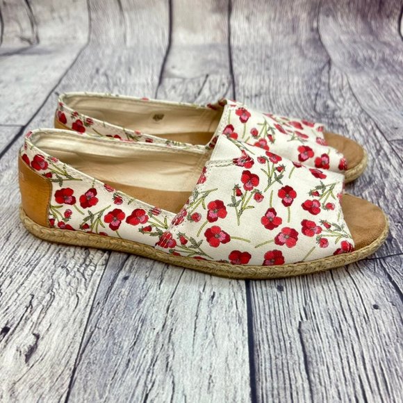 TOMS Espadrilles Red Pansy Floral Print Women's Size 7.5 Slip On Open Toe Sandal - Picture 3 of 12